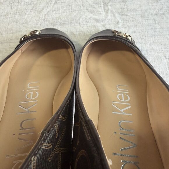 Calvin Klein Brown Lisa Ballet Flats Size 9 Monogram CK Print Faux Leather - Picture 13 of 16